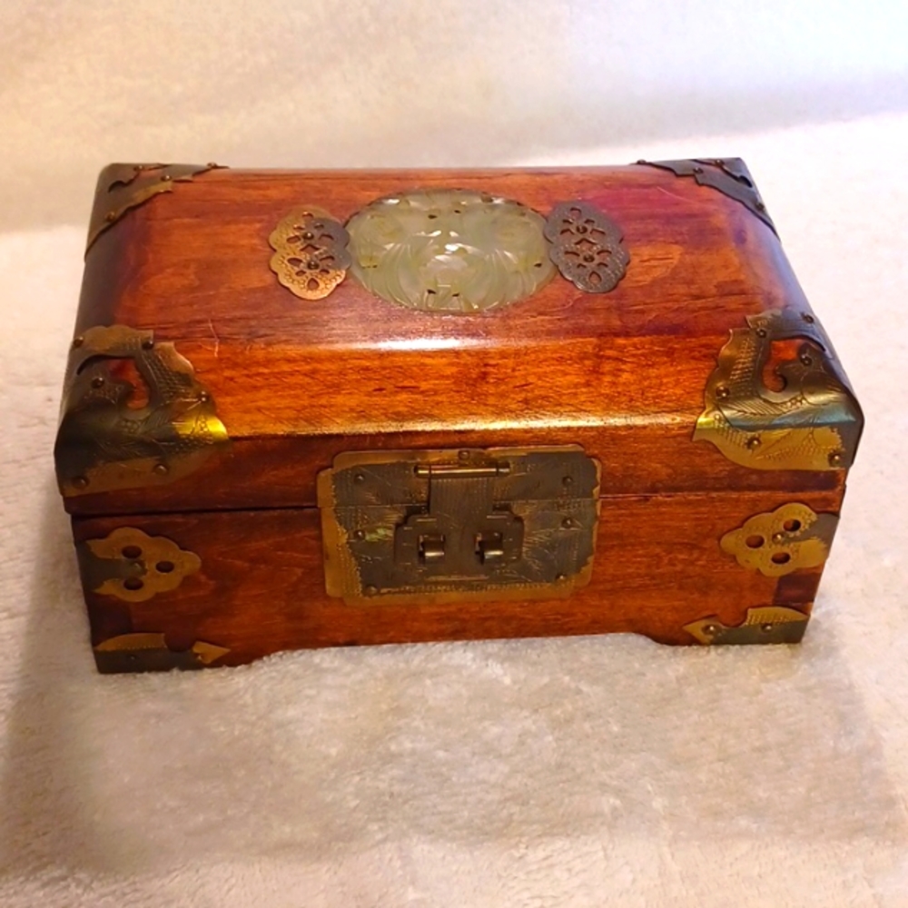 Vintage jewelry box wood and brass